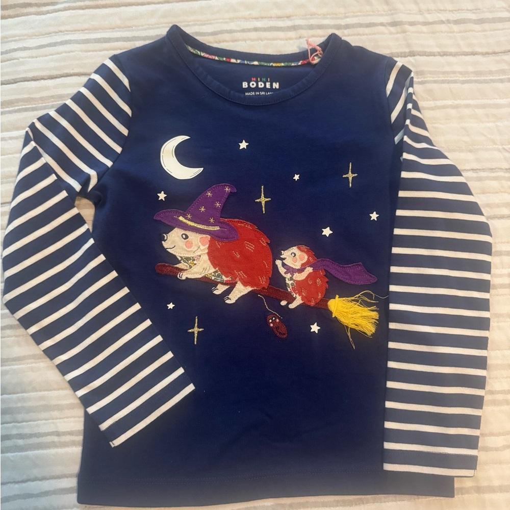 Mini Boden Navy Blue Witch Hedgehog Long Sleeve Tee